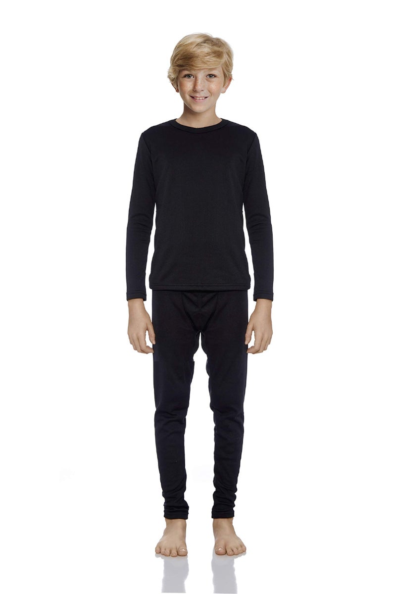 Rocky Thermal Underwear for Boys Cotton Knit Thermals Kids Base Layer Long John Pajamas Set (Black - X-Small) - Image 1